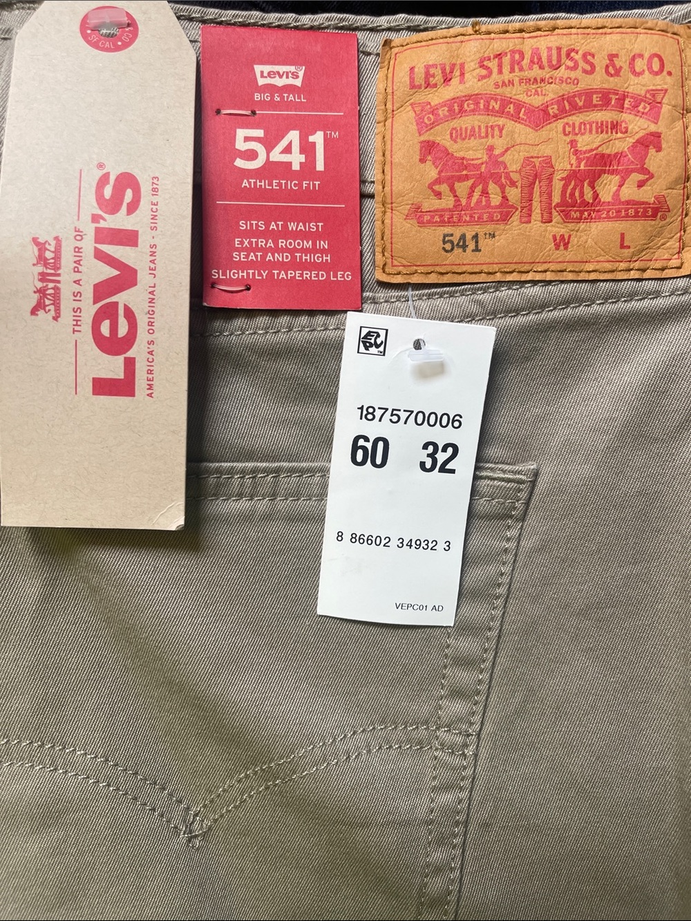 Levi's 541 Athletic Taper Men’s Pants — Khaki/Tan